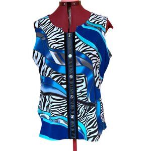 MODE VIN ROUGE - Sleeveless blouse abstract zebra patterns Blue Black / XL